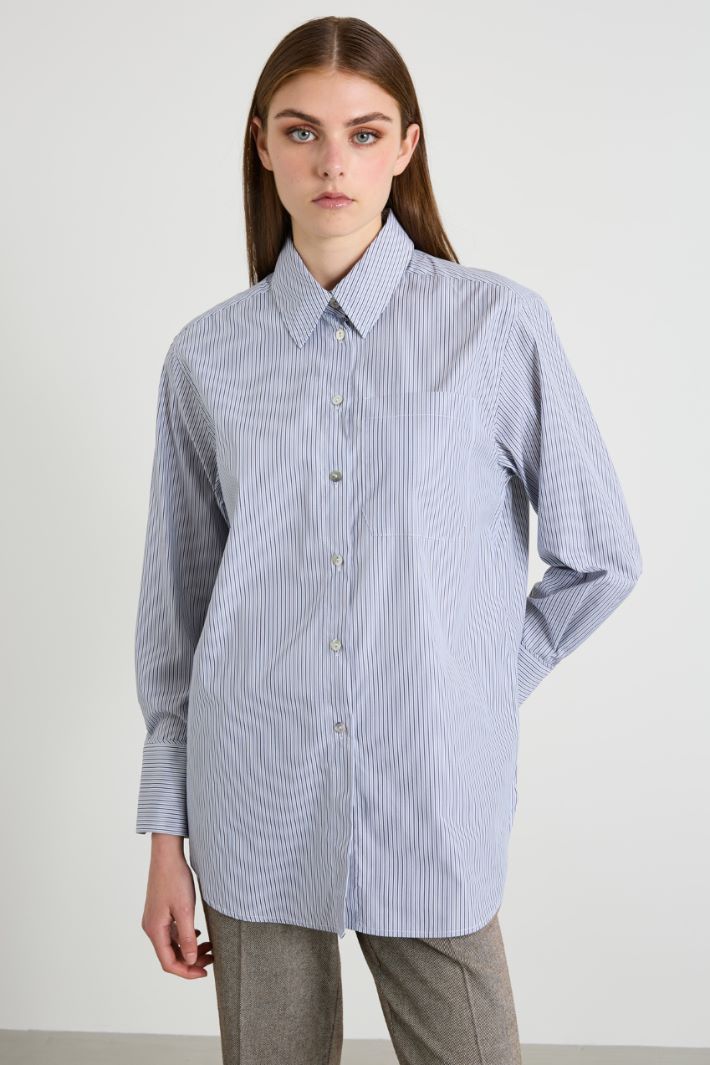 Pussy-bow neck cotton poplin shirt  Intrend