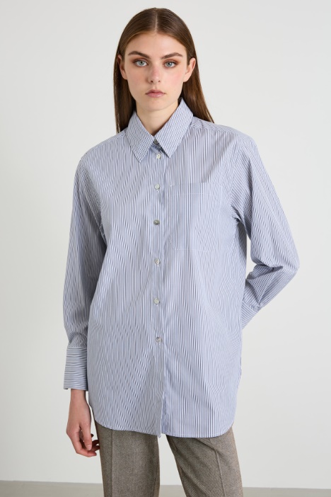 Pussy-bow neck cotton poplin shirt  Intrend