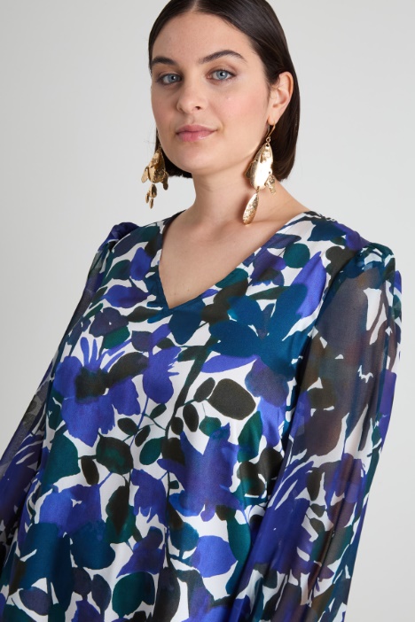 Blusa in twill e georgette