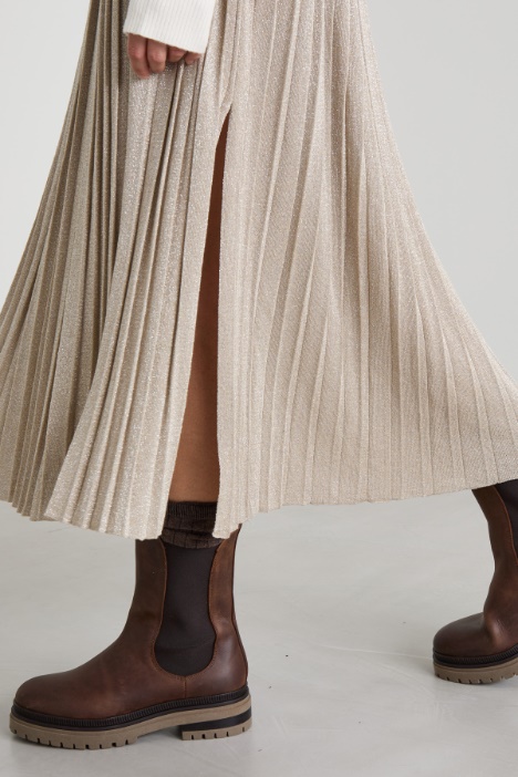 Gonna plissè in maglia lamè