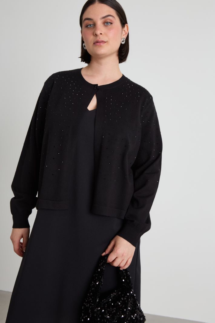 Cardigan in viscosa con strass