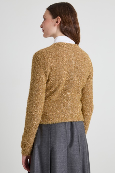 Cardigan slim in lana lamè