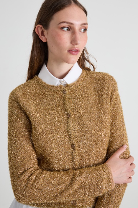 Cardigan slim in lana lamè