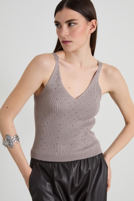 Top in maglia con strass