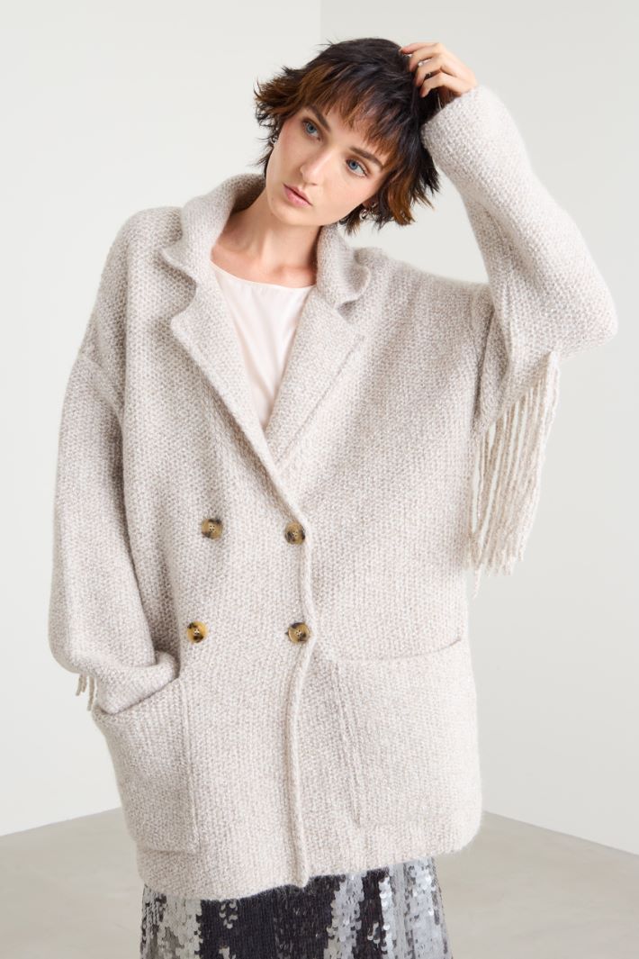 Fringed knitted pea coat Intrend - 2