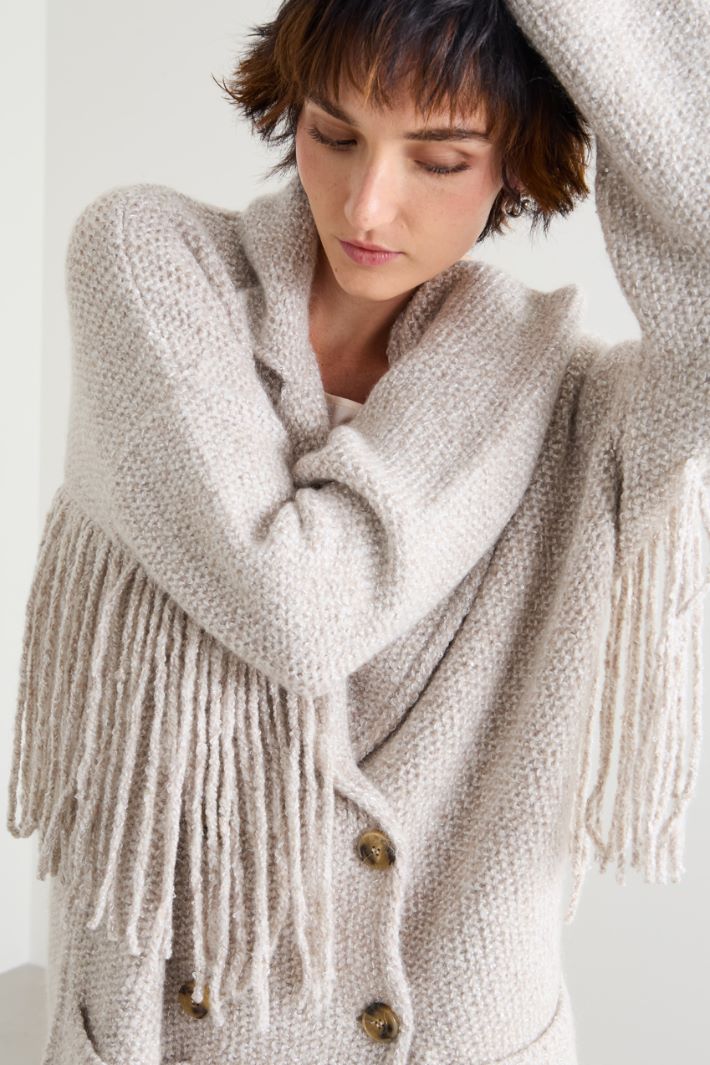 Fringed knitted pea coat Intrend - 4