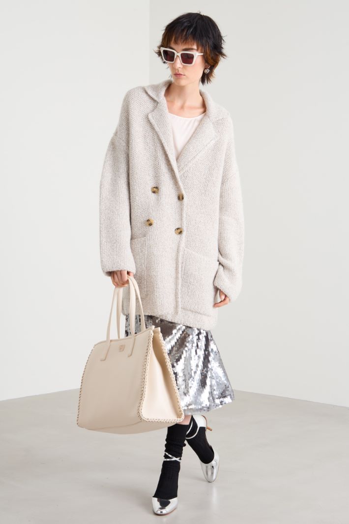 Fringed knitted pea coat Intrend