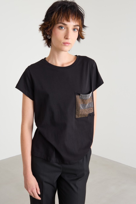 T-shirt con ricamo di strass Intrend