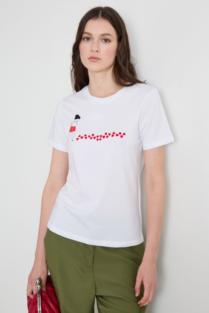 T-shirt con stampa e ricamo Intrend