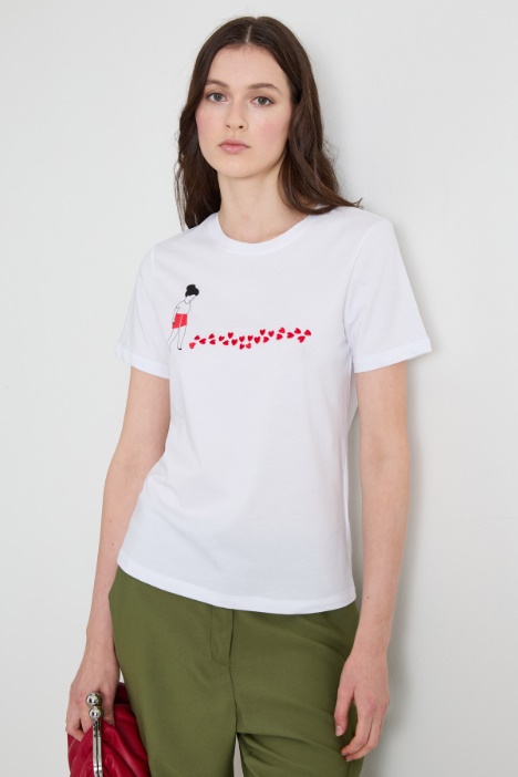 T-shirt con stampa e ricamo Intrend