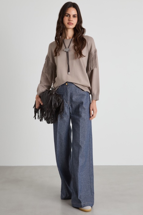 Lamé denim effect trousers Intrend