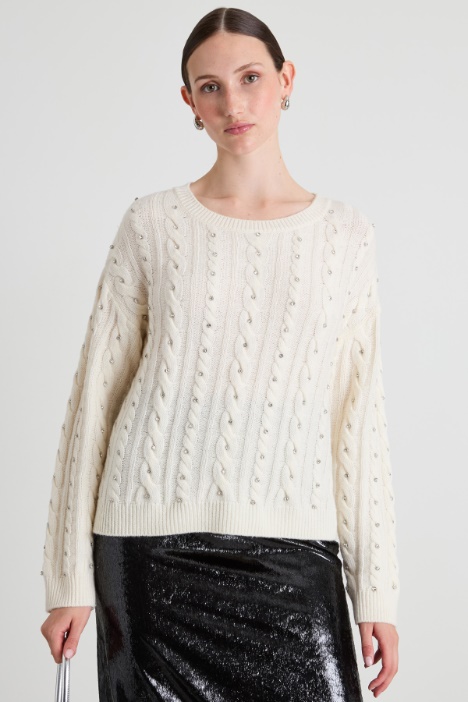 Rhinestone cable-knit sweater Intrend
