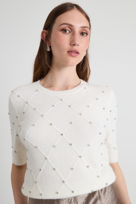 Maglia a mezze maniche con strass