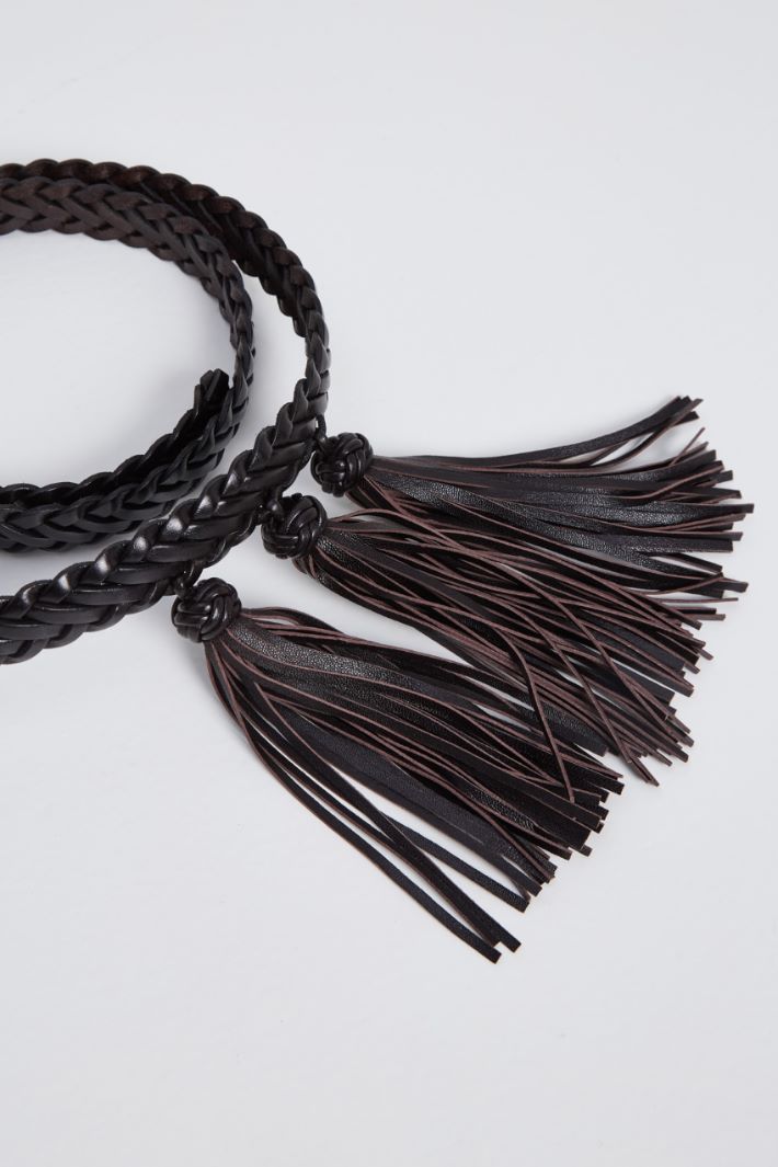 Braided leather belt with tassels Intrend - 3