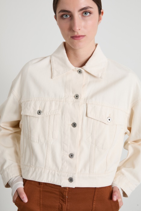 Giacca cropped in bull di cotone