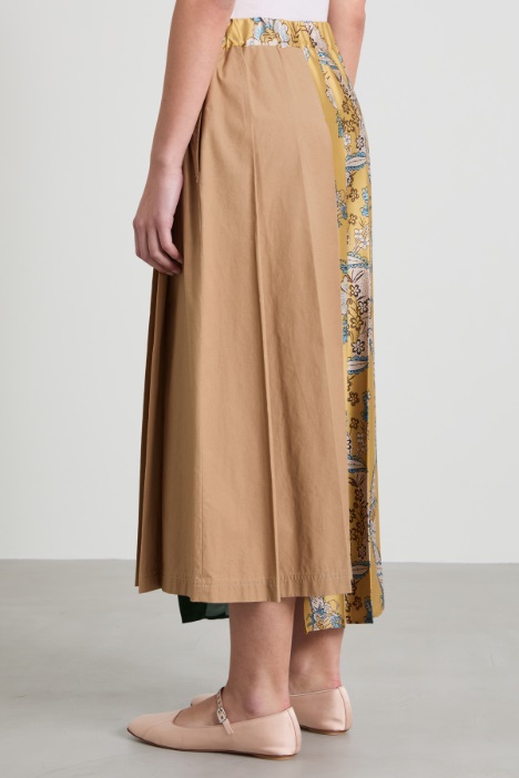 Gonna midi in tela e twill stampato