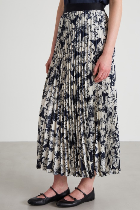 Gonna plissé in twill stampato