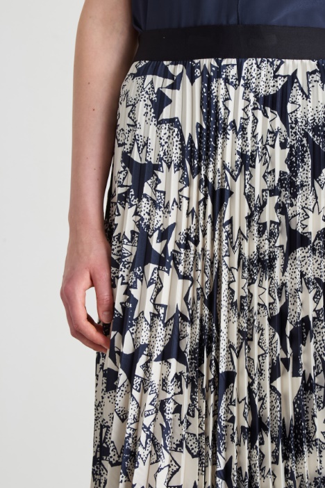 Gonna plissé in twill stampato