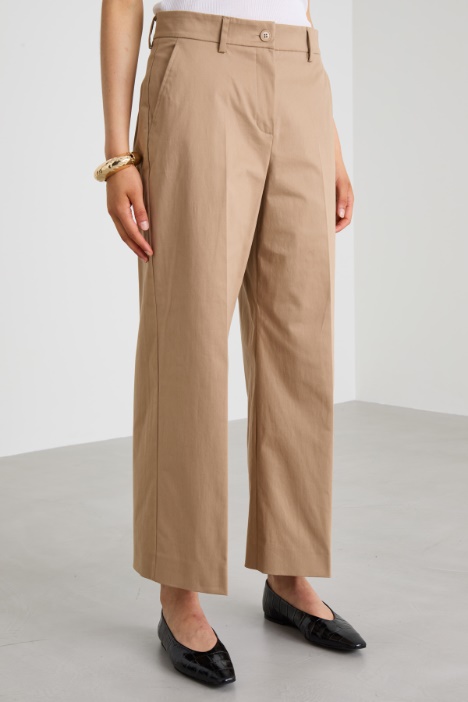 Pantaloni cropped in raso di cotone
