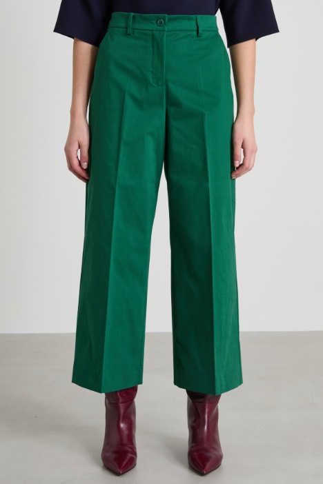 Pantaloni cropped in raso di cotone