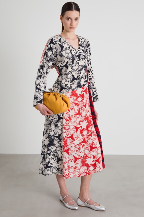 Printed crepe patchwork dress Intrend