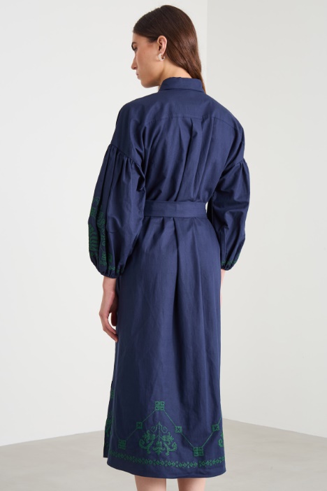 Abito in cotone e lino con ricamo