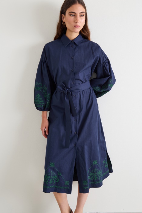 Abito in cotone e lino con ricamo