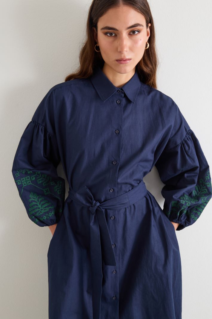Cotton and linen dress with embroidery Intrend - 4
