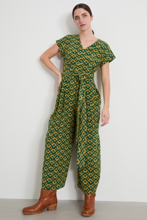 Tuta in crêpe di seta stampata