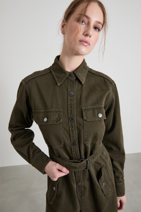 Tuta cargo in gabardina di cotone