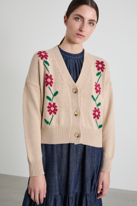 Inlay-detail cotton cardigan Intrend