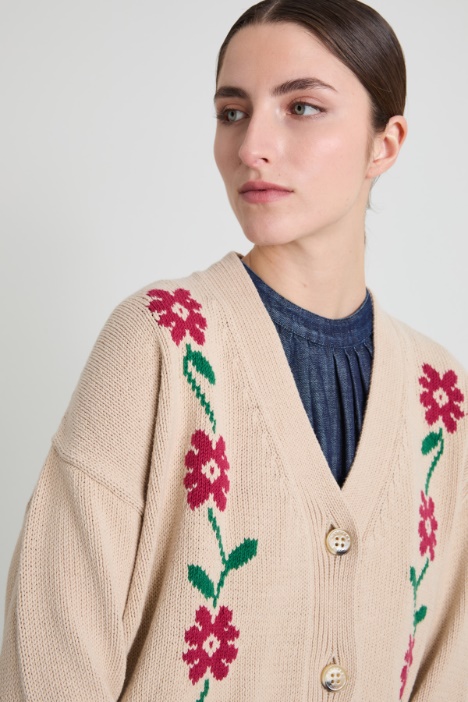 Cardigan in cotone con intarsio