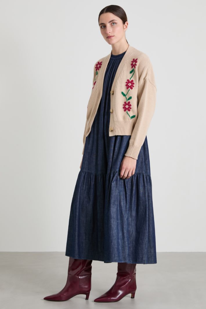 Inlay-detail cotton cardigan Intrend