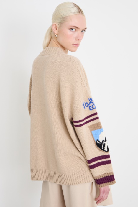 Cardigan in lana con intarsio