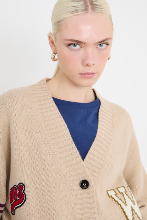 Cardigan in lana con intarsio