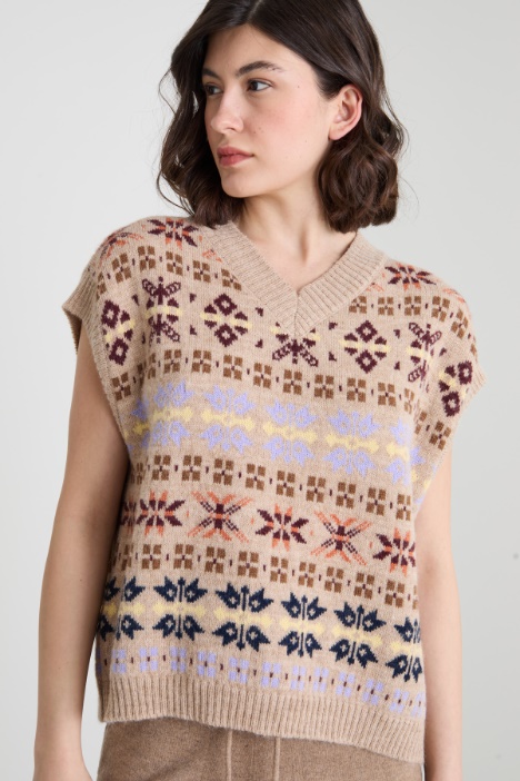 Gilet in alpaca e lana jacquard