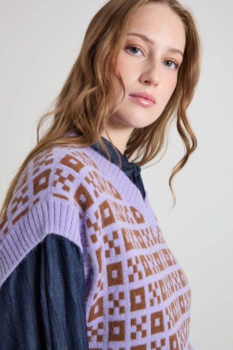 Gilet in alpaca e lana jacquard
