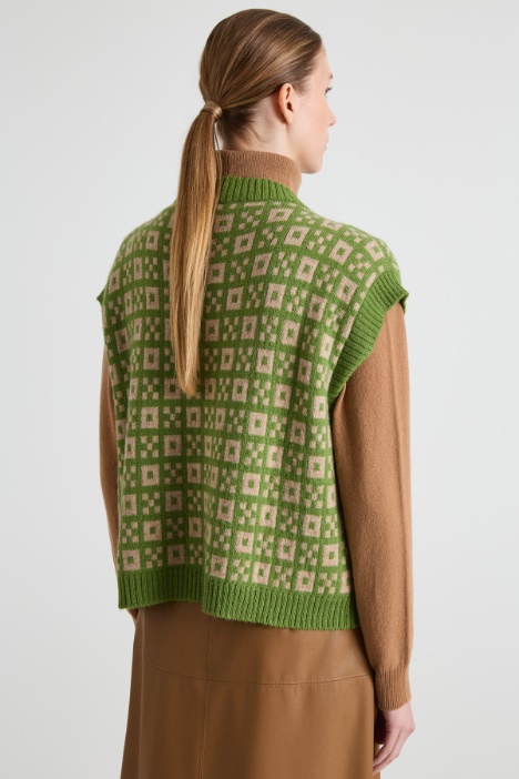Gilet in alpaca e lana jacquard