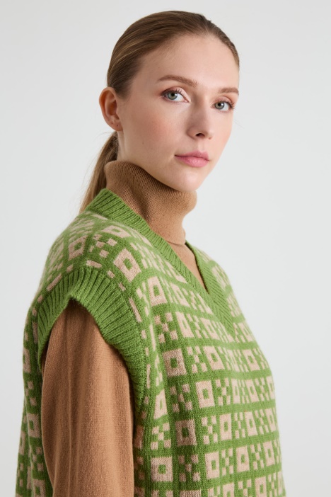 Gilet in alpaca e lana jacquard