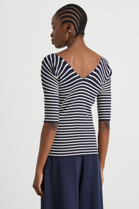 Maglia a V in viscosa a coste