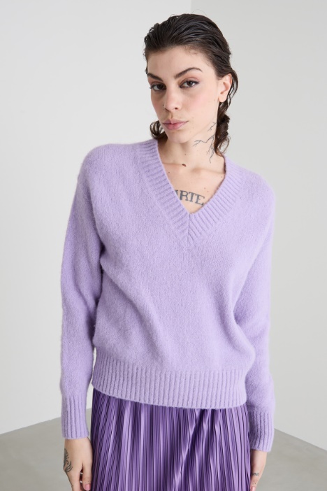 Maglia a V in alpaca e cotone