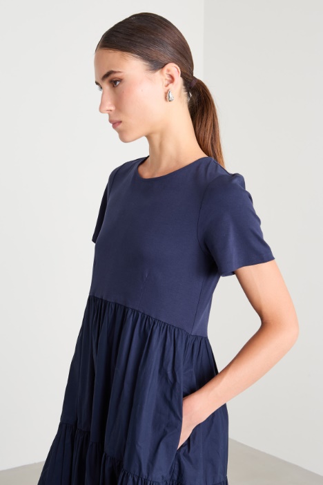 Abito lungo in jersey e popeline