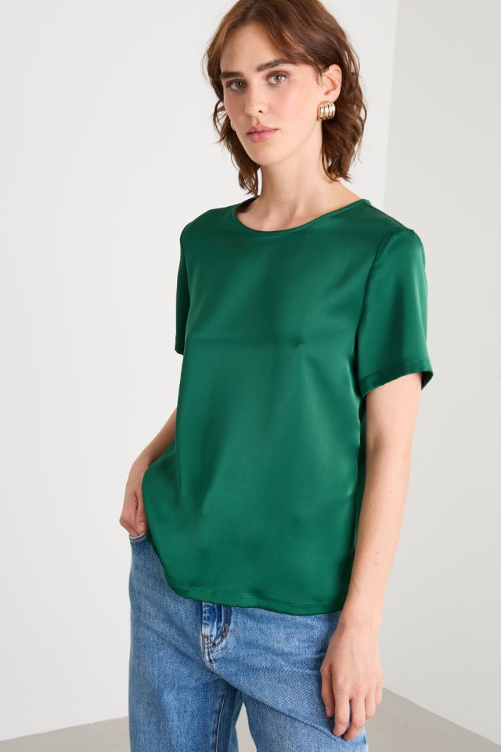 Bi-material top in satin and jersey Intrend - 2