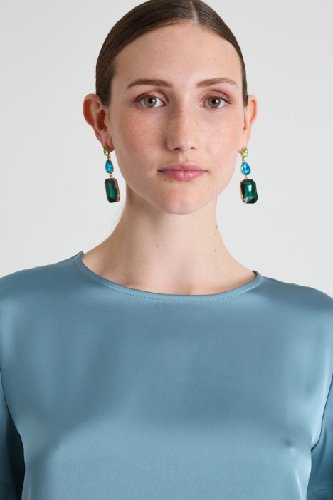 Top bimateriale in raso e jersey