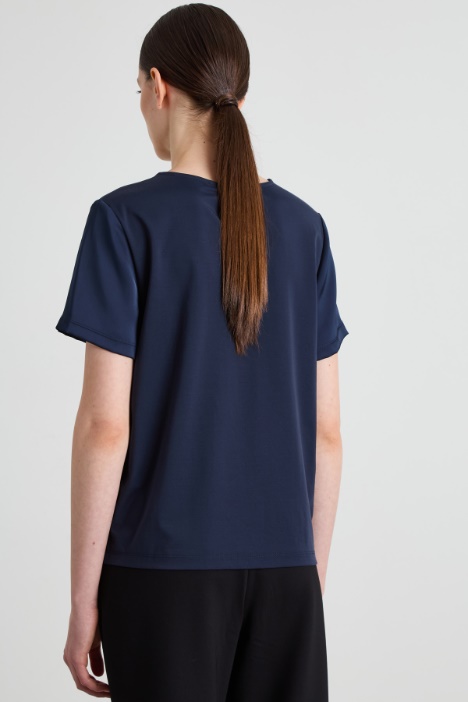 Top bimateriale in raso e jersey