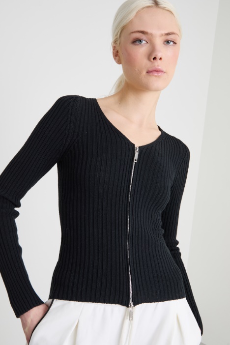 Cardigan a coste con zip