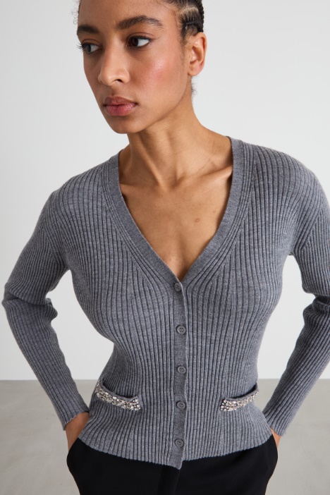 Cardigan in lana con strass