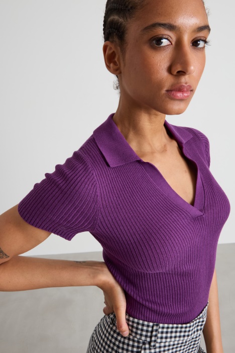 Maglia stile polo a coste