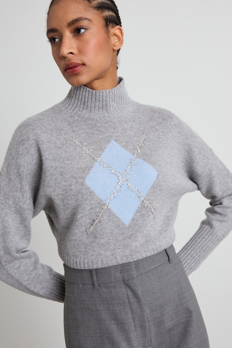 Maglia con intarsio e strass