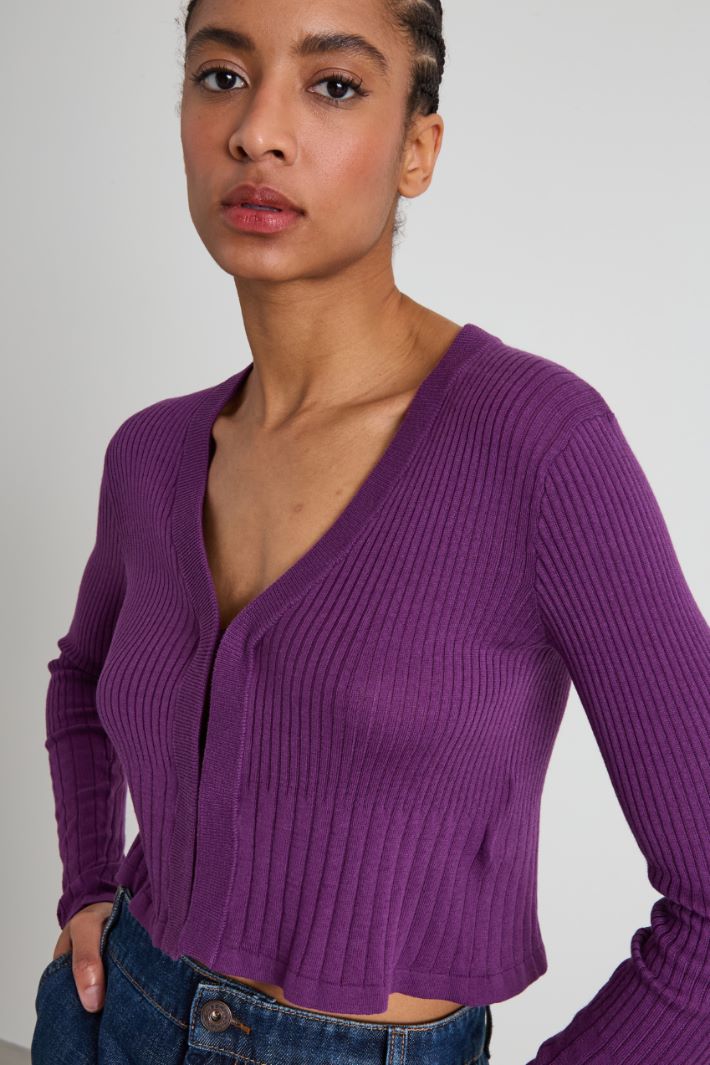 Ribbed cropped cardigan Intrend - 4